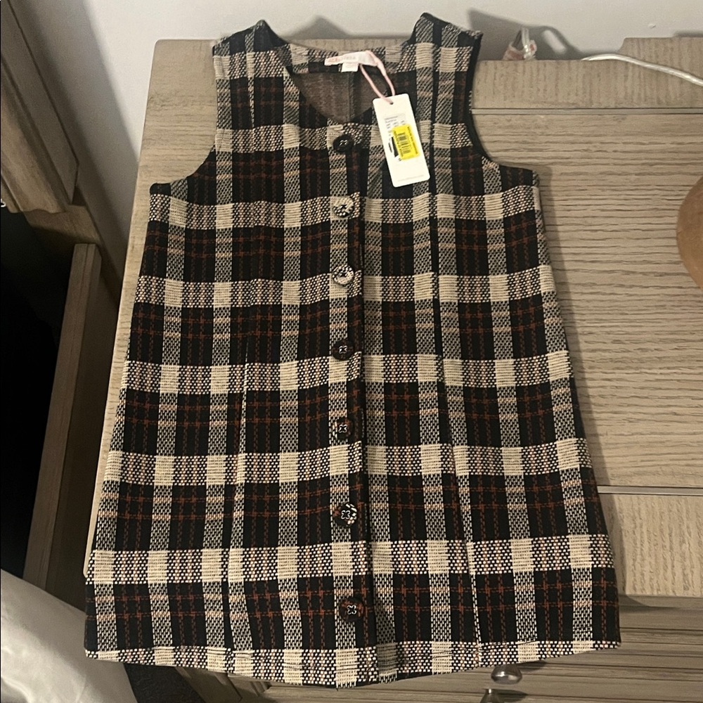 GB Girls Black and Cream Plaid Dress